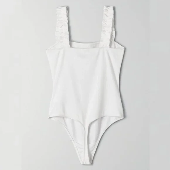 Aritzia Ruffle Strap Knit Firecracker Bodysuit Tank Top Blouse Elevated Basic - Picture 3 of 11